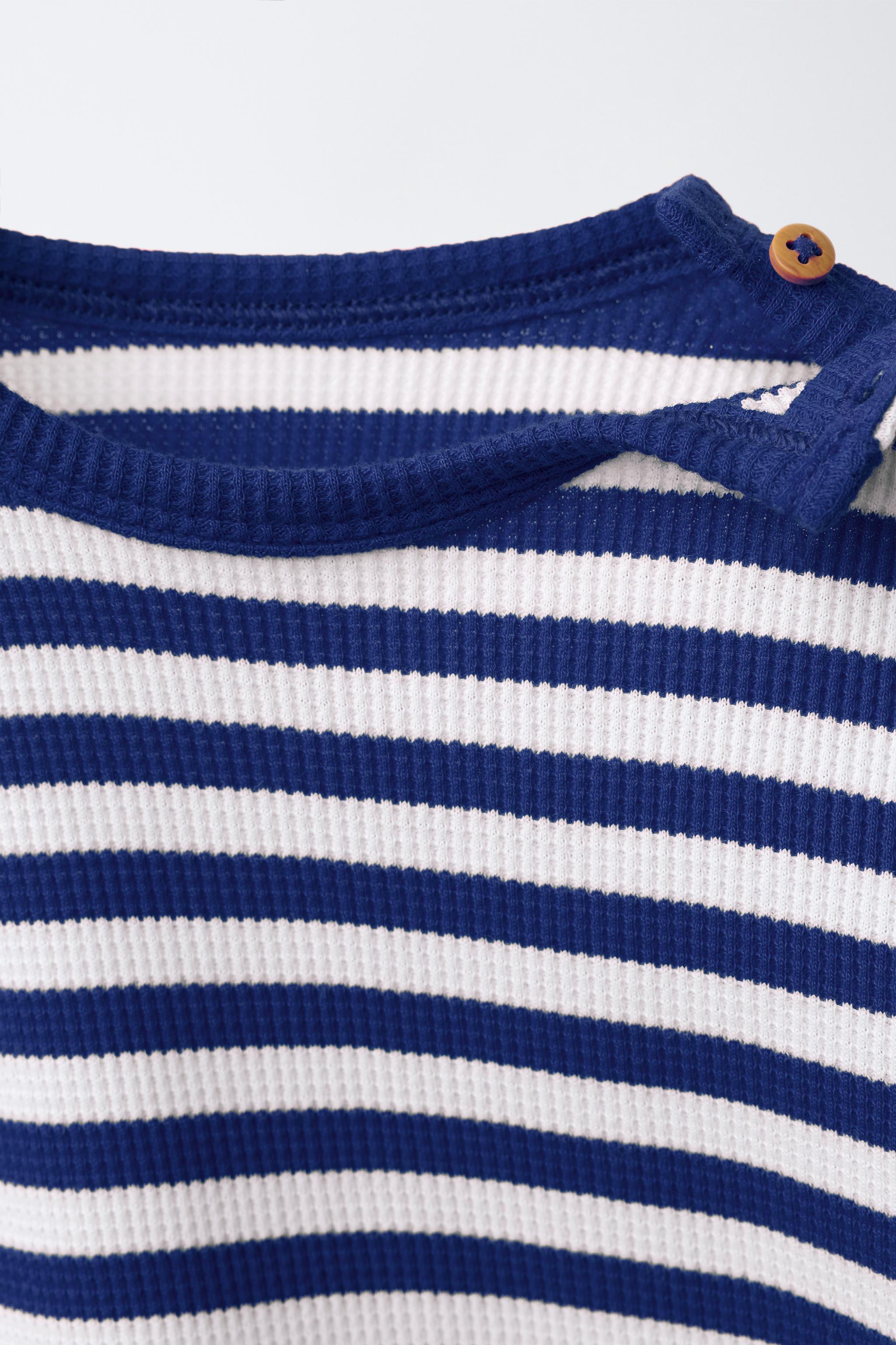 STRIPED WAFFLE KNIT SHIRT AND BERMUDA SET